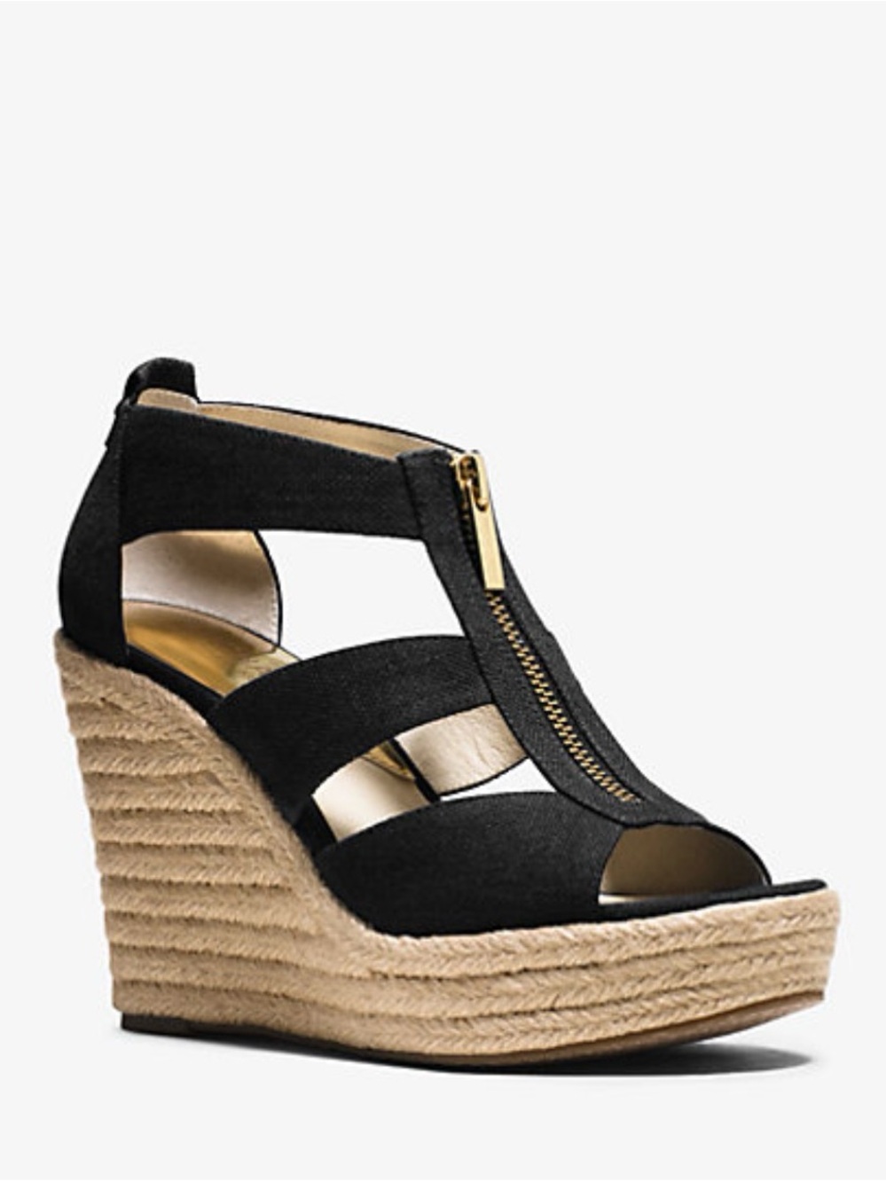 Michael Kors Black Espadrille Wedge Sandals with Jute Platform
